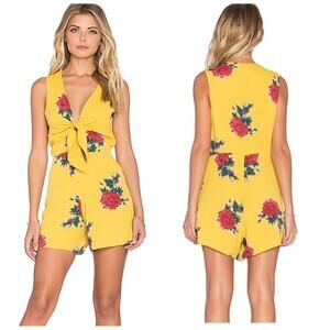 Revolve Privacy Please Rivington Floral Romper Medium Tie Front Yellow